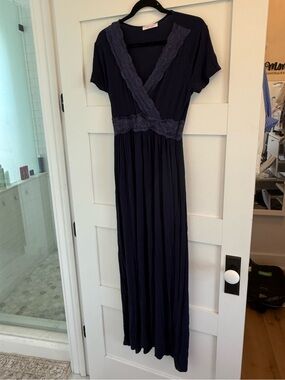 Women's Navy Lace-Trim Maxi Dress